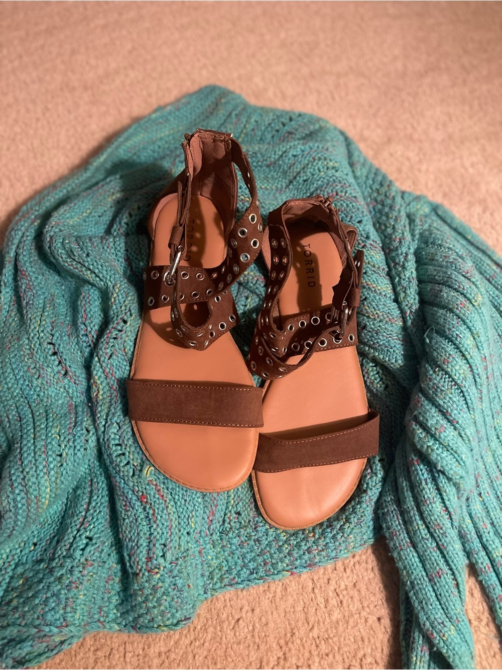 torrid Brown Grommet Strap Flat Sandals